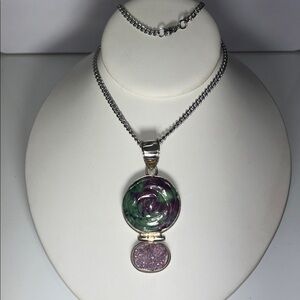 Artisan Made Vintage Sterling Silver Multi Gemstone Pendant Necklace